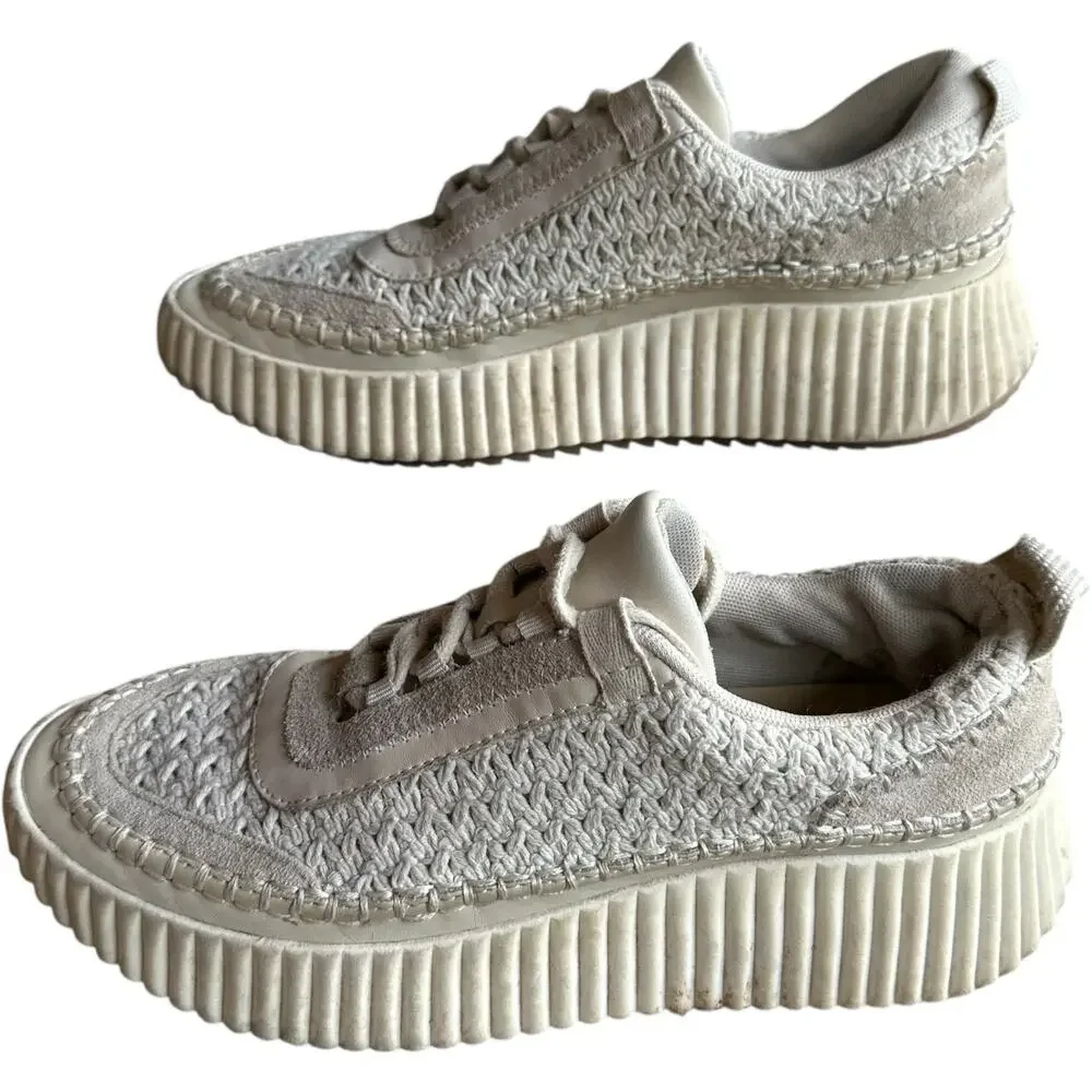 Dolce Vita Dolen Knit‎ Platform Sneakers Womens SZ 7.5 Sandstone Chunky Casual